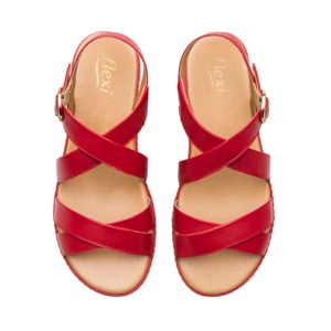 Sandalia Confort Casual Flexi para Mujer 100% Piel Estilo 100227 Carmin