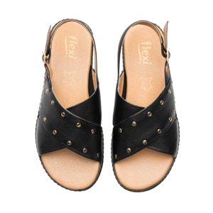 Sandalia Confort Casual Flexi para Mujer 100% Piel Estilo 100233 Negro