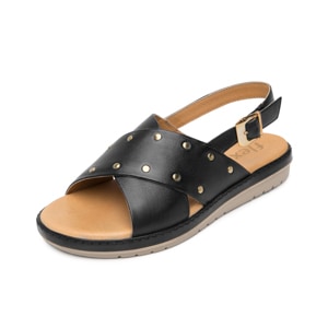 Sandalia Confort Casual Flexi para Mujer 100% Piel Estilo 100233 Negro