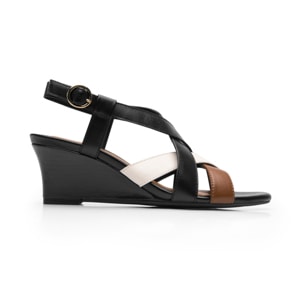 Sandalia Cuña Alta Flexi para Mujer Estilo 128309 Negro Multicolor