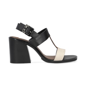 Sandalia de tacón en piel color negro y multicolor Quirelli estilo 302602