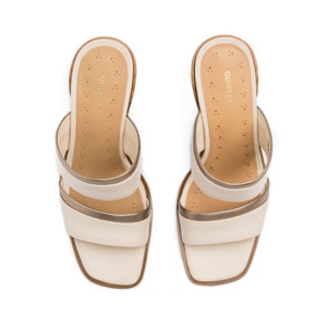 Sandalia Tacón Medio Quirelli para Mujer Estilo 302604 Latte