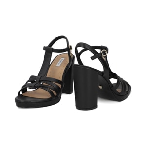 Sandalia de tacón 10 cm en piel color negro Quirelli estilo 302703
