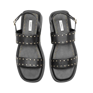Sandalia flatform con estoperoles en piel color negro Quirelli estilo 303101