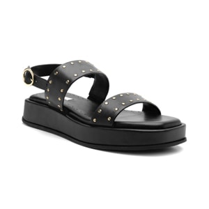 Sandalia flatform con estoperoles en piel color negro Quirelli estilo 303101