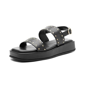 Sandalia flatform con estoperoles en piel color negro Quirelli estilo 303101