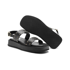 Sandalia flatform con estoperoles en piel color negro Quirelli estilo 303101